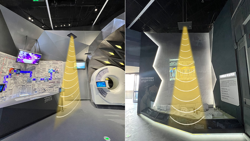 展廳定向音箱，吊頂安裝示意圖